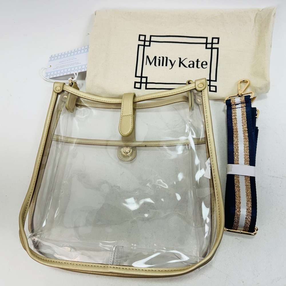 Milly Kate Regular Gold Clear Crossbody With Navy Strap